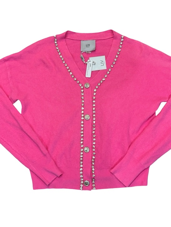 Milano Sweaters - 🪩🩷💕 Milano Hot Pink V-Neck Crystal-Trim Bling Embellished Cardigan Sweater 💕🩷🪩